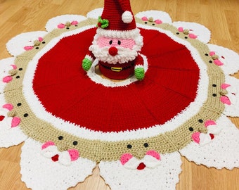 Scarica il modello di gonna per albero di Natale di Babbo Natale all'uncinetto