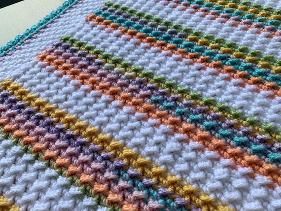 Candy Striped Baby Toddler Blanket Easy Crochet Two Row Repeat