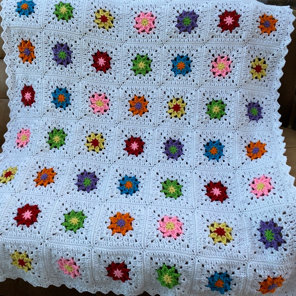 Crochet Wild Flower Blanket Pattern Download Written in English using USA crochet terms