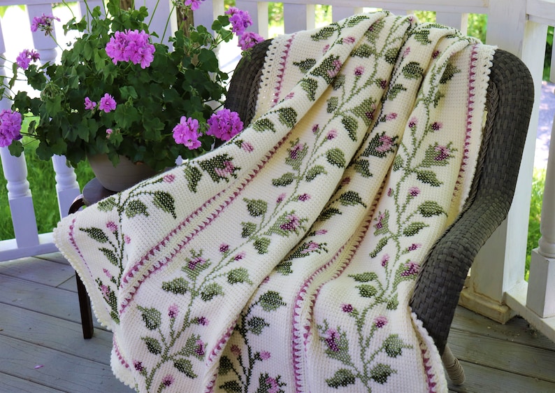 Summer Roses Crocheted Tunisian CrossStitch Afghan PATTERN Etsy