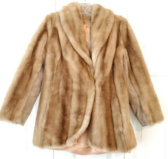 VTG TISSAVEL FRANCE womens tan faux fur car coat w