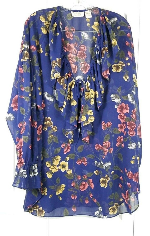 VICTORIA'S SECRET womens VTG blue floral ruffled l