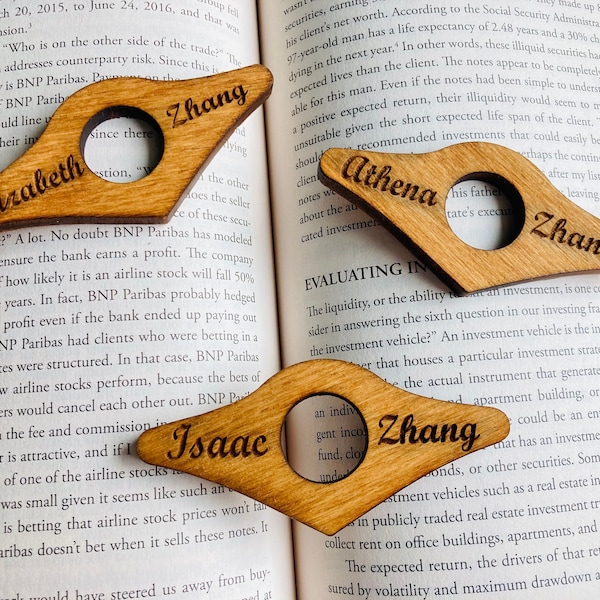 Personalized Solid Wood Thumb Page Holders - One Hand Book Holder - Reading Ring - Book Buddy - Gift for Book Lover - Wood Reading Assistant