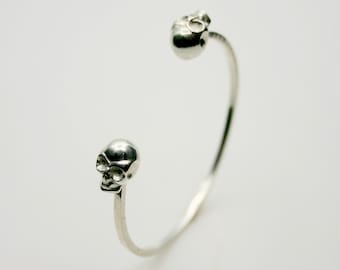 Twin Skull Cuff Bracelet, Double Skull Cuff Bracelet, Skull Cuff Bracelet, Skull Bracelet, Skull Cuff, Sterling Silver Skull Cuff Bracelet