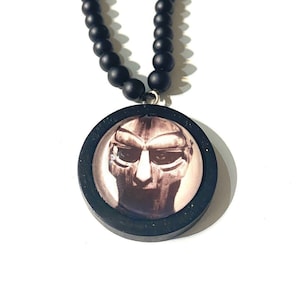 MF Doom pendant with beaded necklace // gift for her // gift for him // music // accessory // beads //