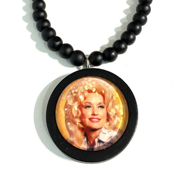 Dolly Parton pendant with beaded necklace // gift for her // guitar // country music // blues // pendant // accessory //