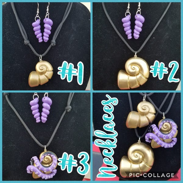 Ursula Inspired Spiral Shell Earrings & Necklace