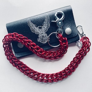 Cadena para billetera, cadena para billetera persa completa, cadena de seguridad para billetera, cadena para billetera de malla. Cadena para billetera roja.