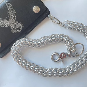 Cadena para billetera, cadena para billetera persa completa, cadena de seguridad para billetera, cadena para billetera de malla de malla. Cadena para billetera con anilla grande de plata