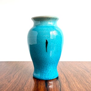 Pisgah Forest Pottery Vase in Turquoise Crackle and Copper Red Glazes image 2