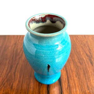 Pisgah Forest Pottery Vase in Turquoise Crackle and Copper Red Glazes image 4