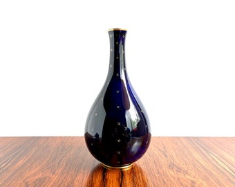 Vintage Danish Bing & Grondahl Cobalt Blue and Gold Vase Form 315