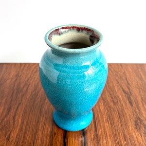 Pisgah Forest Pottery Vase in Turquoise Crackle and Copper Red Glazes image 5