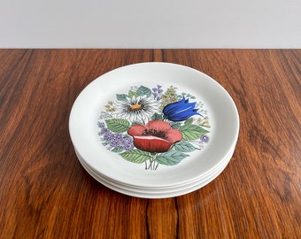 Set of 4 Arabia of Finland Valmu Botanical Floral Cake Plates by Esteri Tomula