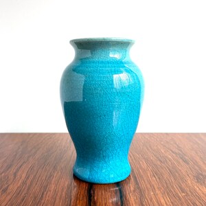 Pisgah Forest Pottery Vase in Turquoise Crackle and Copper Red Glazes image 3