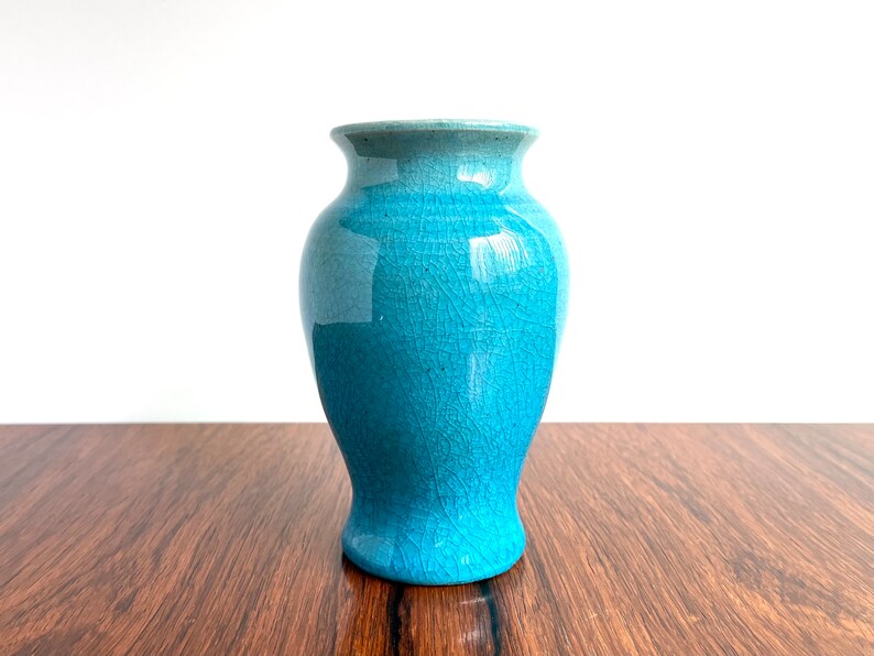 Pisgah Forest Pottery Vase in Turquoise Crackle and Copper Red Glazes image 3