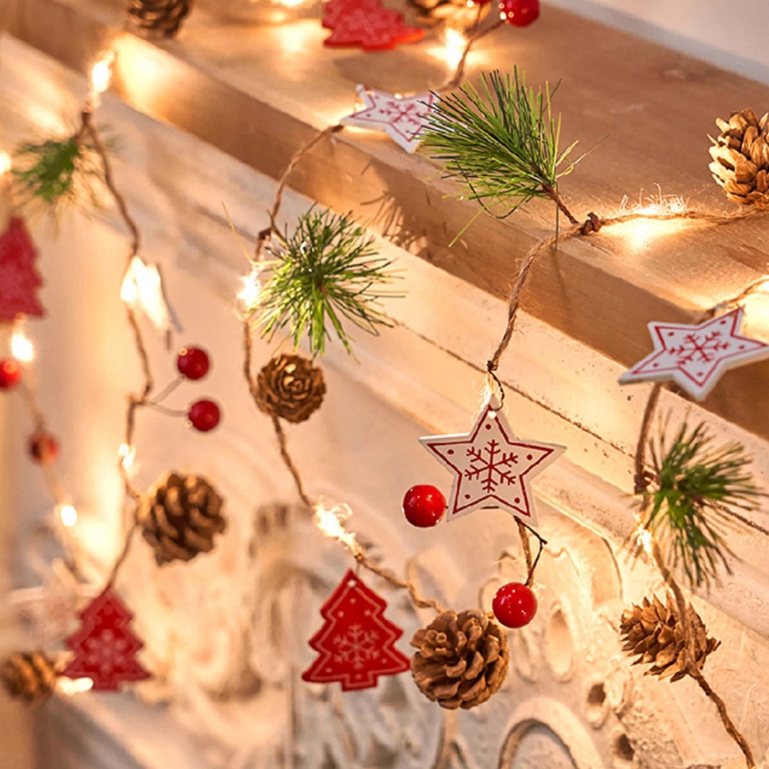 Indoor 2m Cute Christmas Tree Rustic Wood Pine Cones Red - Etsy