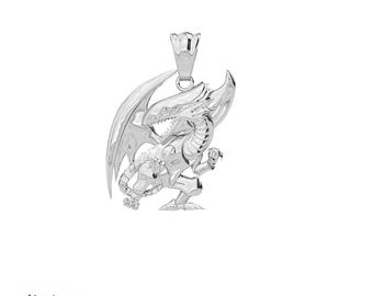 May include: A silver pendant featuring a detailed dragon design with outstretched wings. The dragon is in a dynamic pose, with intricate detailing on its scales and claws. The pendant has a bail for a chain and is set against a white background.