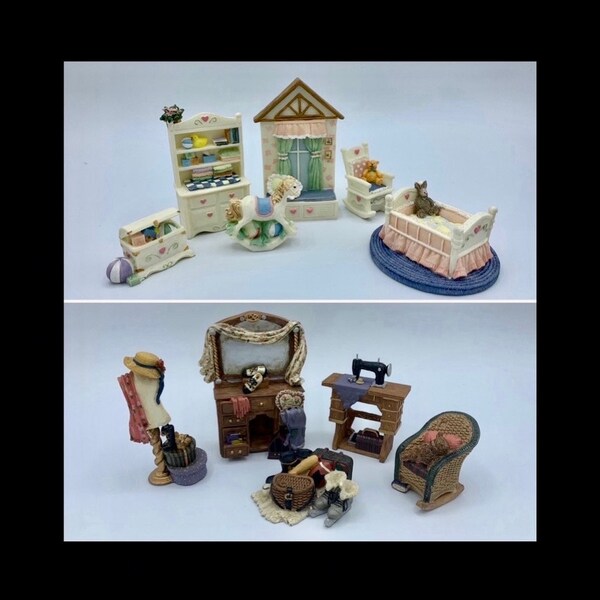Two Vintage AVON Victorian Memories Collection Sets - Grandma's Attic & Nursery - Dollhouse Miniature Furniture Original Box - FREE Shipping