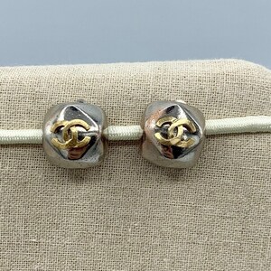 Authentic CHANEL CC Square Clip-on Earrings 98A Silver Plated 34MY379 Vintage - Needs Replating  - FREE Shipping