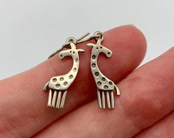 Sterling Silver Giraffe Earrings - Hand Made by StickmanAtelier - Canadian Made - Stick Man Designs - 925,  Maker's Mark - Fun FREE SHIPPING