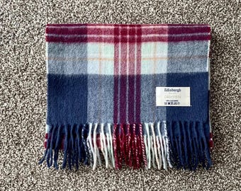 Edinburgh 100% Cashmere Tartan Plaid Scarf - Blue, Grey, Red - Made in Scotland - Fringed Tartan Plaid - FREE Shipping