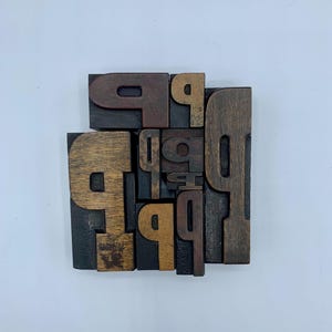 VINTAGE Lettres typographiques en bois Collection - 9 pièces - Décoration d'étagère - Tons bruns - Fournitures créatives - Livraison gratuite