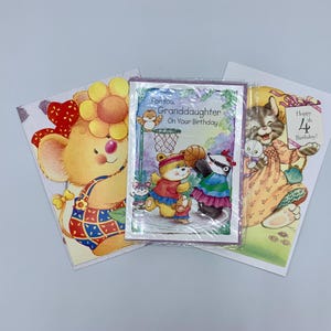 Cartes d'anniversaire nostalgiques VINTAGE pour petites filles - années 80 et 90 - petite-fille - 4e anniversaire - fleurs, chats, animaux - 3 expédition CDN