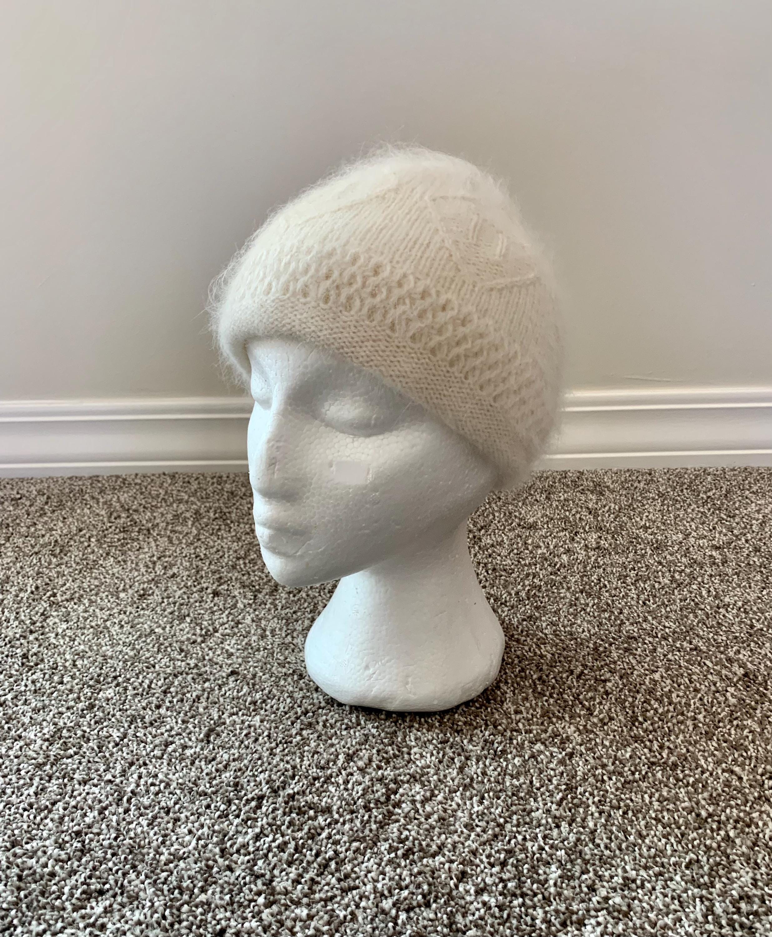 Creamy White 70% Angora Knit Winter Beanie Hat OS EUC Super Soft Cream Angora Beanies – Melina main image 2