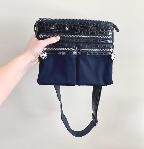 BRIGHTON Blue Leather and Nylon Crossbody Bag F038409