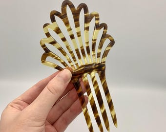 Vintage Art Deco Side Comb - Faux Tortoiseshell - Radial Fan Shape - Celluloid Hair Clip or Barrette - Excellent Condtion - FREE SHIPPING