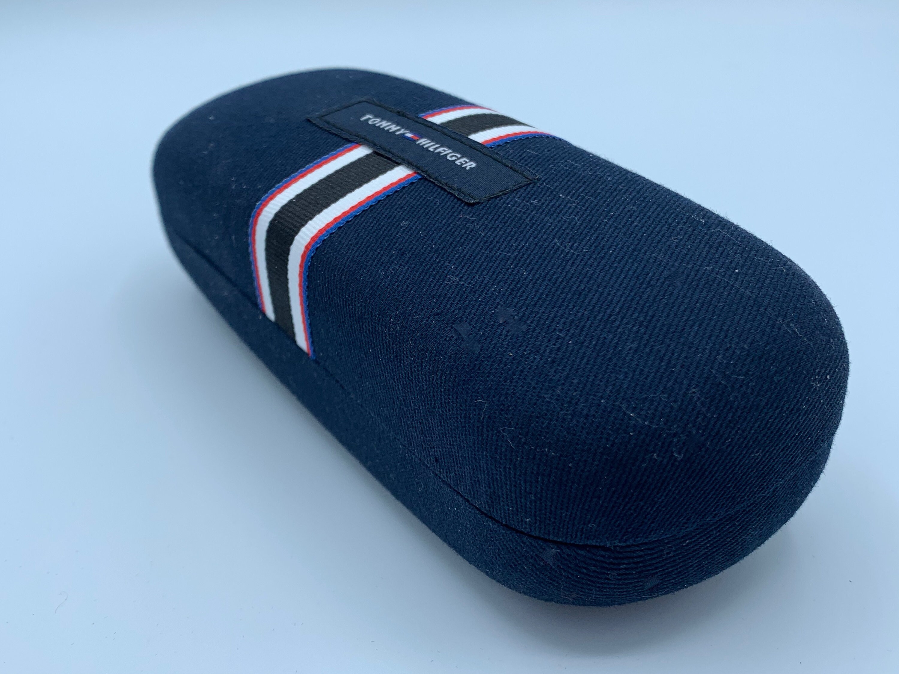 Tommy Hilfiger Glasses Case: Navy Blue Striped Fabric - FREE 