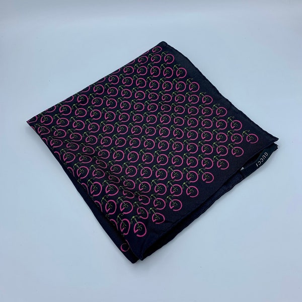 GUCCI GG 100% Silk Signature Pocket Square or Handkerchief or Scarf - Made in Italy Vintage - FLAW - 1 mm Hole - Authentic - Free Shipping