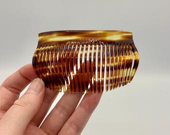 Vintage French Curved Side Comb - Faux Tortoiseshell - Plastic Hair Clip or Barrette - Stamped Made in France - FREE SHIPPING