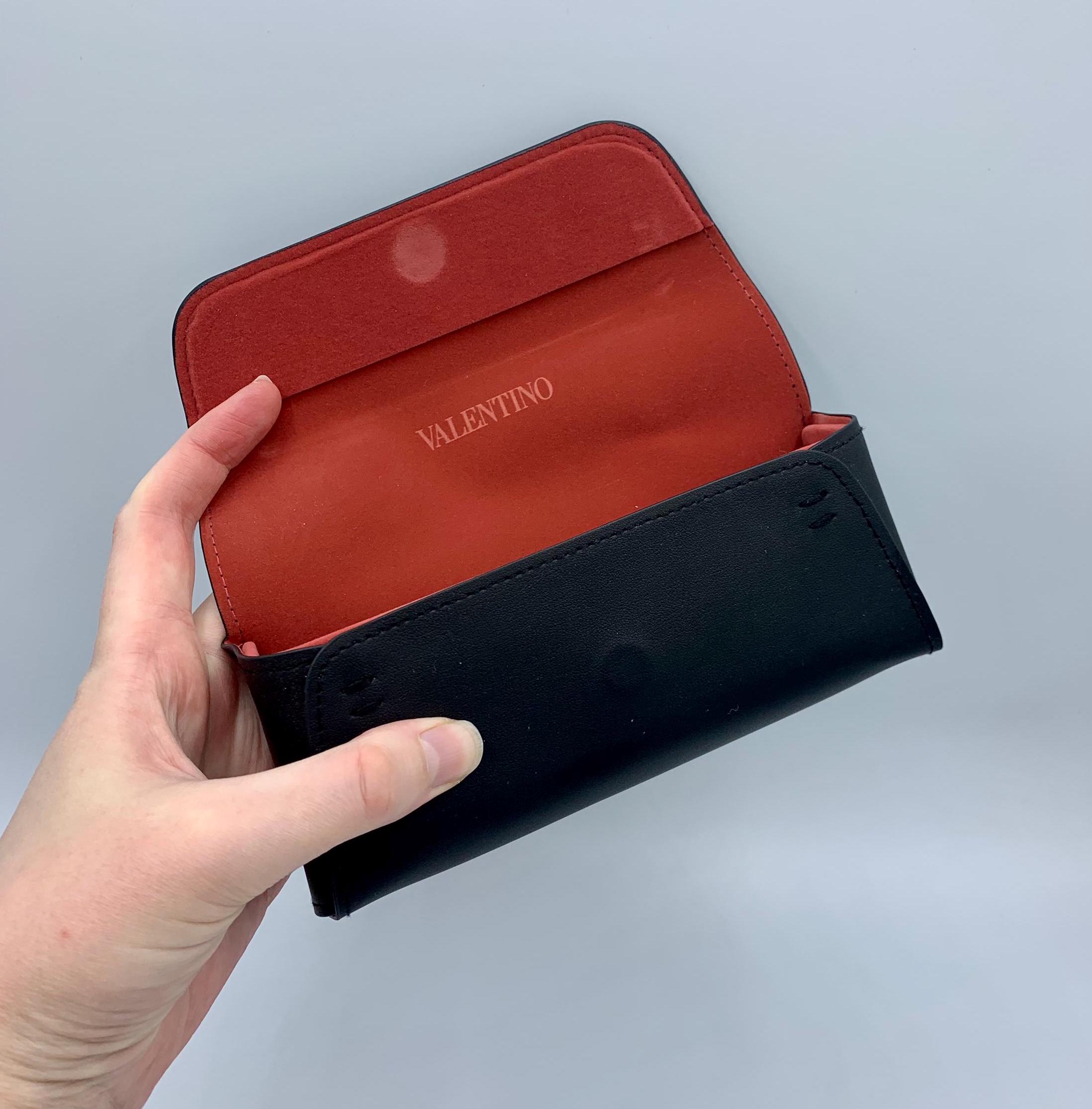 Valentino Red and Black Eyewear Case Set Authentic VALENTINO Glasses Case: Black Exterior, Red  main image 3