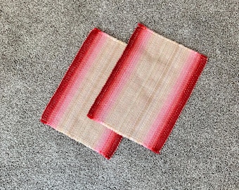 100% Wool Hand Woven Set of Two Placemats - Brilliant Red and Cream Gradient - Table Linens - Kitchen Decor - FREE Shipping