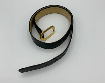 Vintage FERRAGAMO Black Leather Belt with Gold Tone Buckle - Skinny Belt - Small Size Measures 31 inches -  Signed Ferragamo - FREE Shipping