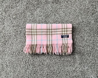 BURBERRY LONDON Authentic 100% Lambswool Scarf in Pink Nova Check - Vintage - Minor Damage -  Surface Wear - Small Pin Holes - Free Shipping