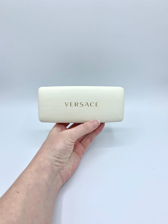 VERSACE White Leather Glasses Case: Black Velvet Interior  display picture 1
