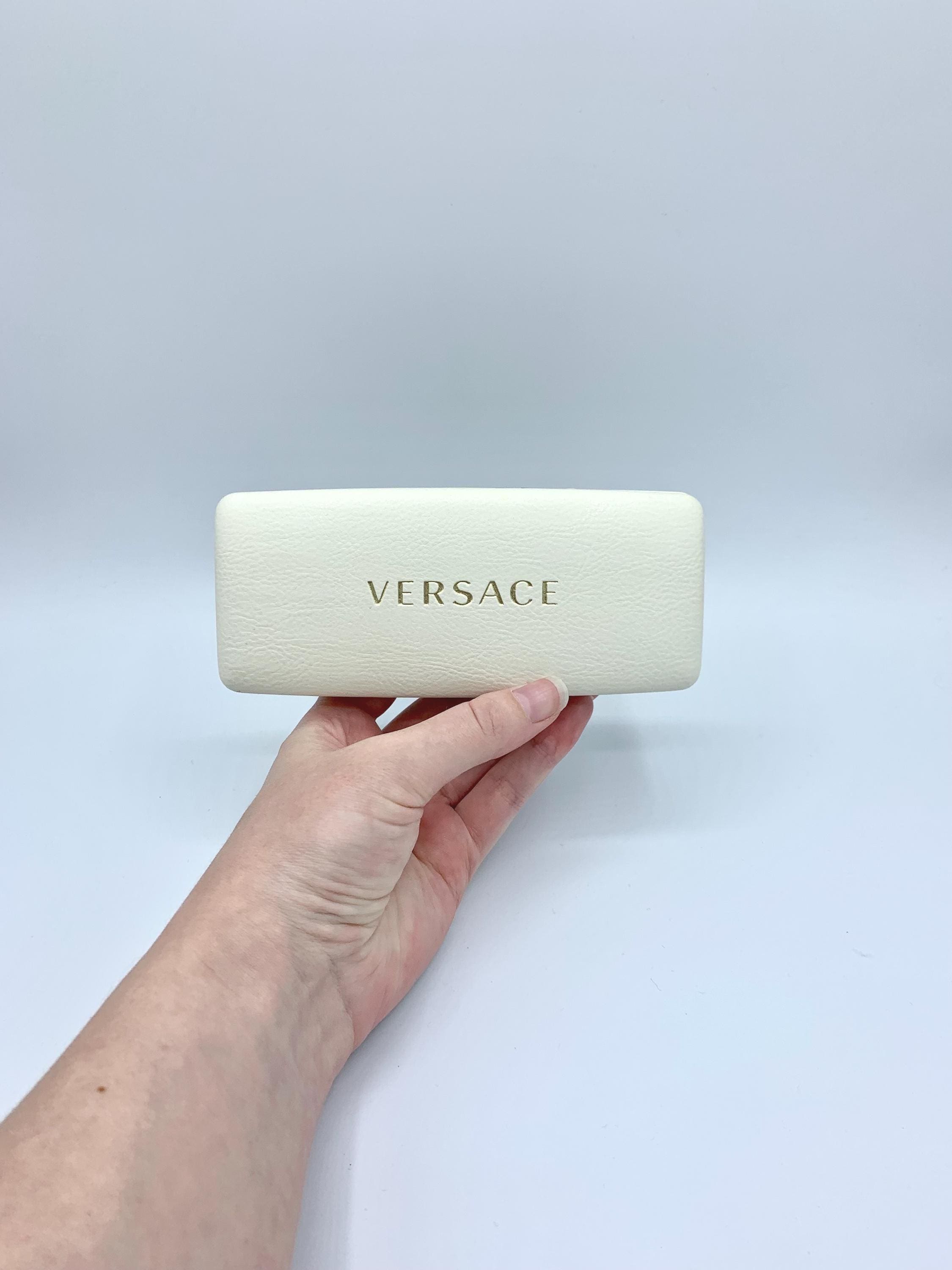 VERSACE White Leather Glasses Case: Black Velvet Interior  display picture 2