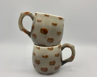 Two Vintage Fitz and Floyd Japanese Pottery Mugs: Brown Spotted Owl Design - 1978 - Free Shipping