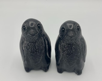 Two Vintage Wolf Original Carved Soapstone Penguin Figures - Excellent Vintage Condition - Hand Made in Canada - FREE Shipping