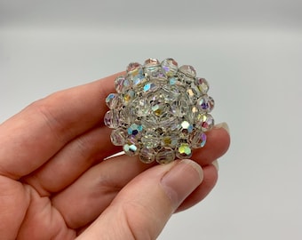 VINTAGE Austrian Crystal Cluster 1950's Brooch - Excellent Vintage Condition - Brilliant Clear Crystals Aurora Borealis -  FREE Ship