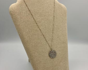 Silpada Cut Above Necklace: Sterling Silver Station Beaded Chain, Filigree Disc Pendant - N2328 Stamped - FREE Shipping