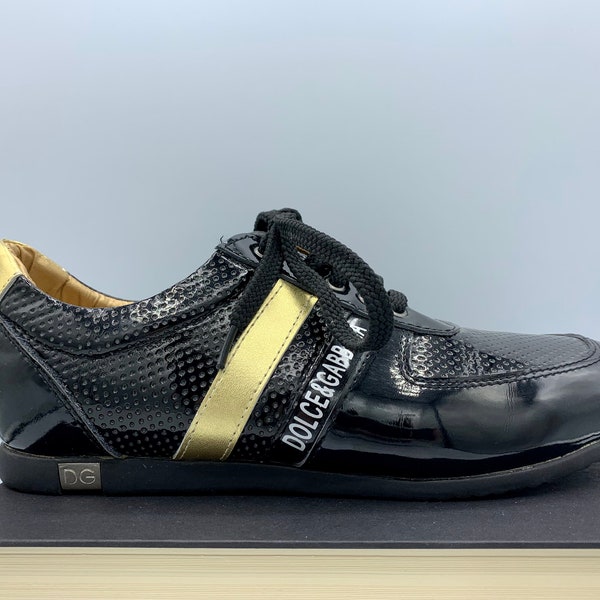 DOLCE & GABBANA Women's Shoes Size 37 - Trainers - Never Worn - Made in Italy - Narrow Fit - Gold and Black Patent Leather FREE Shipping