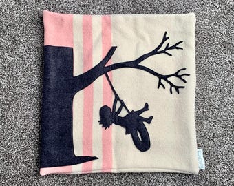 Hand Made Girl on a Tire Swing Cushion Cover - Recycled 100% Wool - Made in New Zealand  Excellent Condition - FREE Shipping