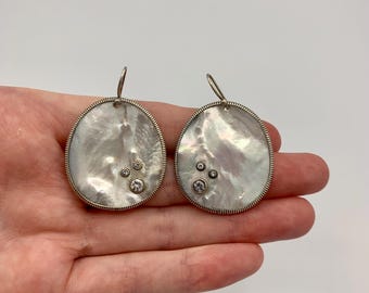 Silpada Sterling Silver Water Drop Earrings - Beautiful Mother of Pearl Earrings with Cubic Zirconia - W2218 - FREE SHIPPING