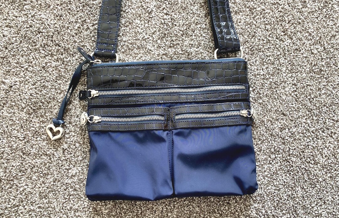 BRIGHTON Blue Leather and Nylon Crossbody Bag F038409