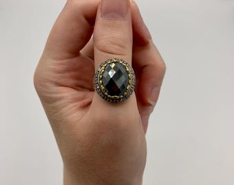 Silpada Sterling Silver Empress Ring - Brass, Hematite, Cubic Zirconia - Size 7 - Rare - EUC - R2755 - 10 grams - FREE SHIPPING
