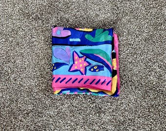 Vintage (1985) Ken Done 100% Silk Scarf - 29 x 29 - Below the Sea - Ocean/Fish Print - Excellent Condition - FREE SHIPPING